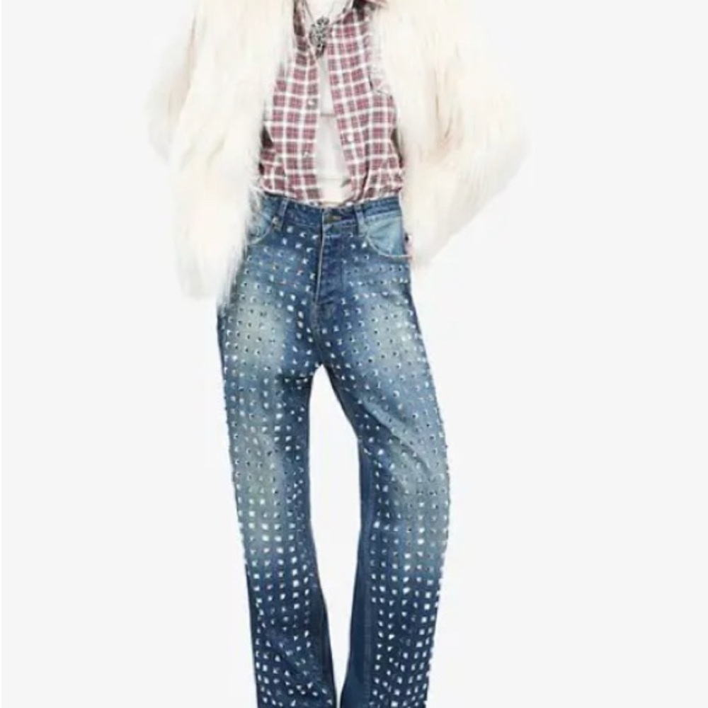 The Kooples Blue Stud-Embellished High-Rise Jeans